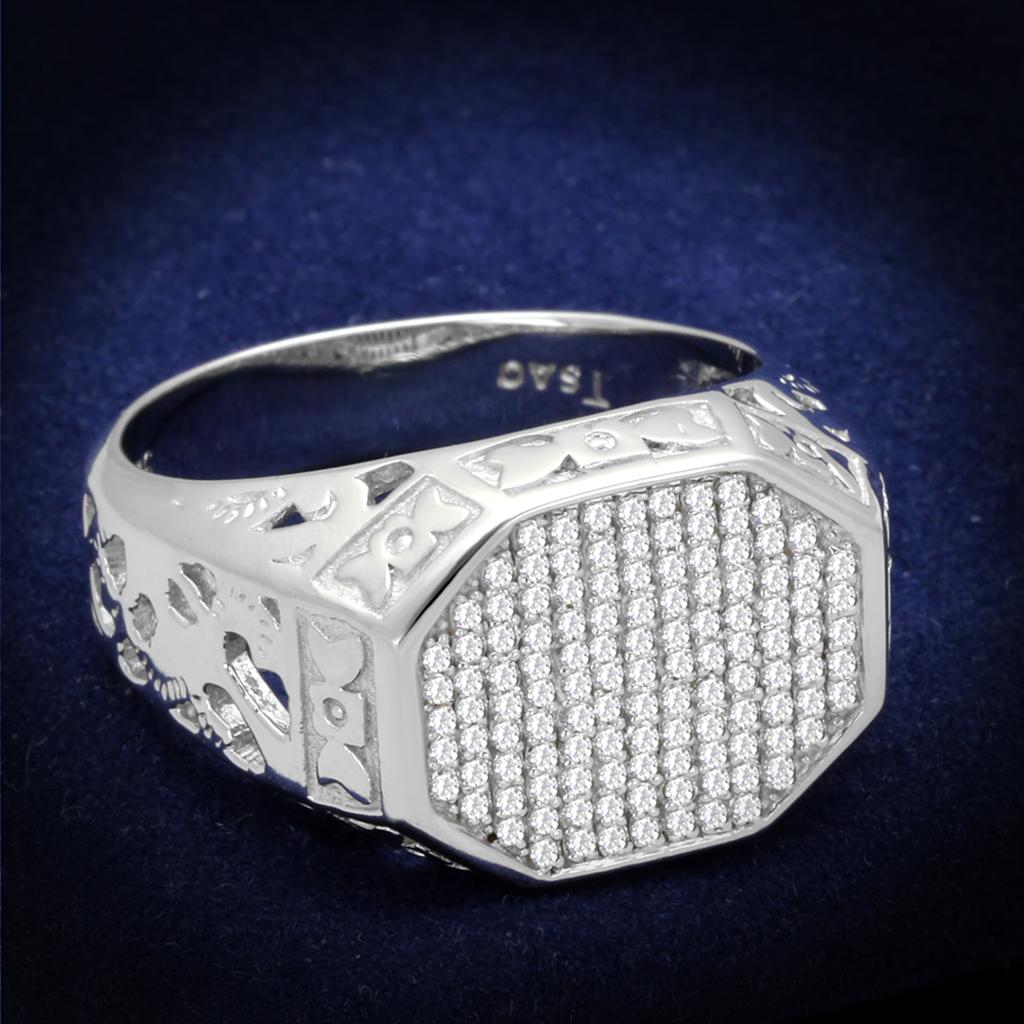 JCE229 Rhodium 925 Sterling Silver Ring with AAA Grade CZ  in Clear