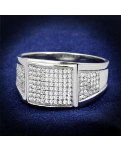 JCE241 Rhodium 925 Sterling Silver Ring with AAA Grade CZ  in Clear