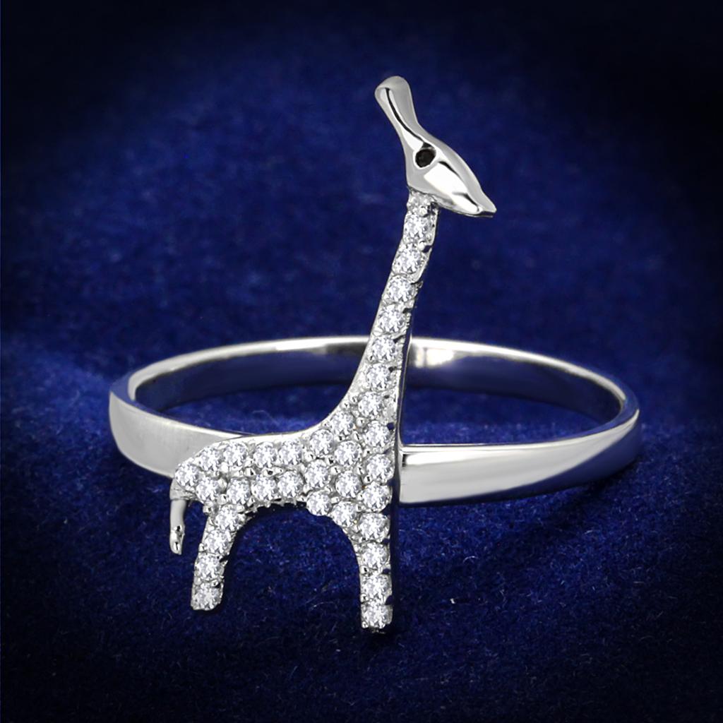 JCE255 Rhodium 925 Sterling Silver Ring with AAA Grade CZ  in Clear