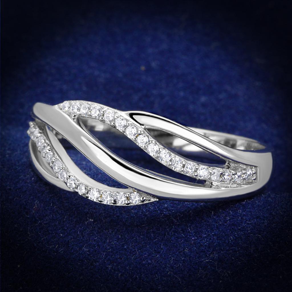 JCE268 Rhodium 925 Sterling Silver Ring with AAA Grade CZ  in Clear
