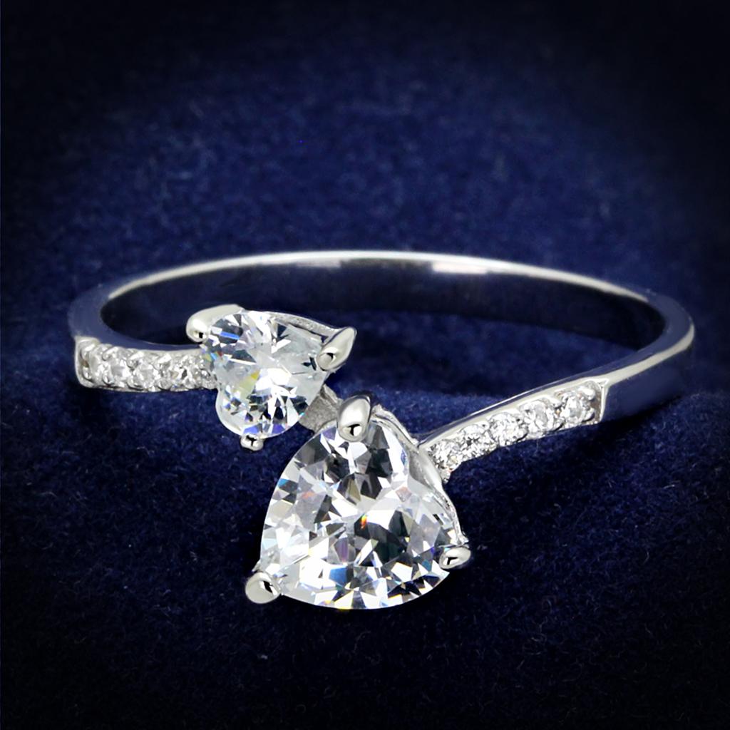 JCE271 Rhodium 925 Sterling Silver Ring with AAA Grade CZ  in Clear