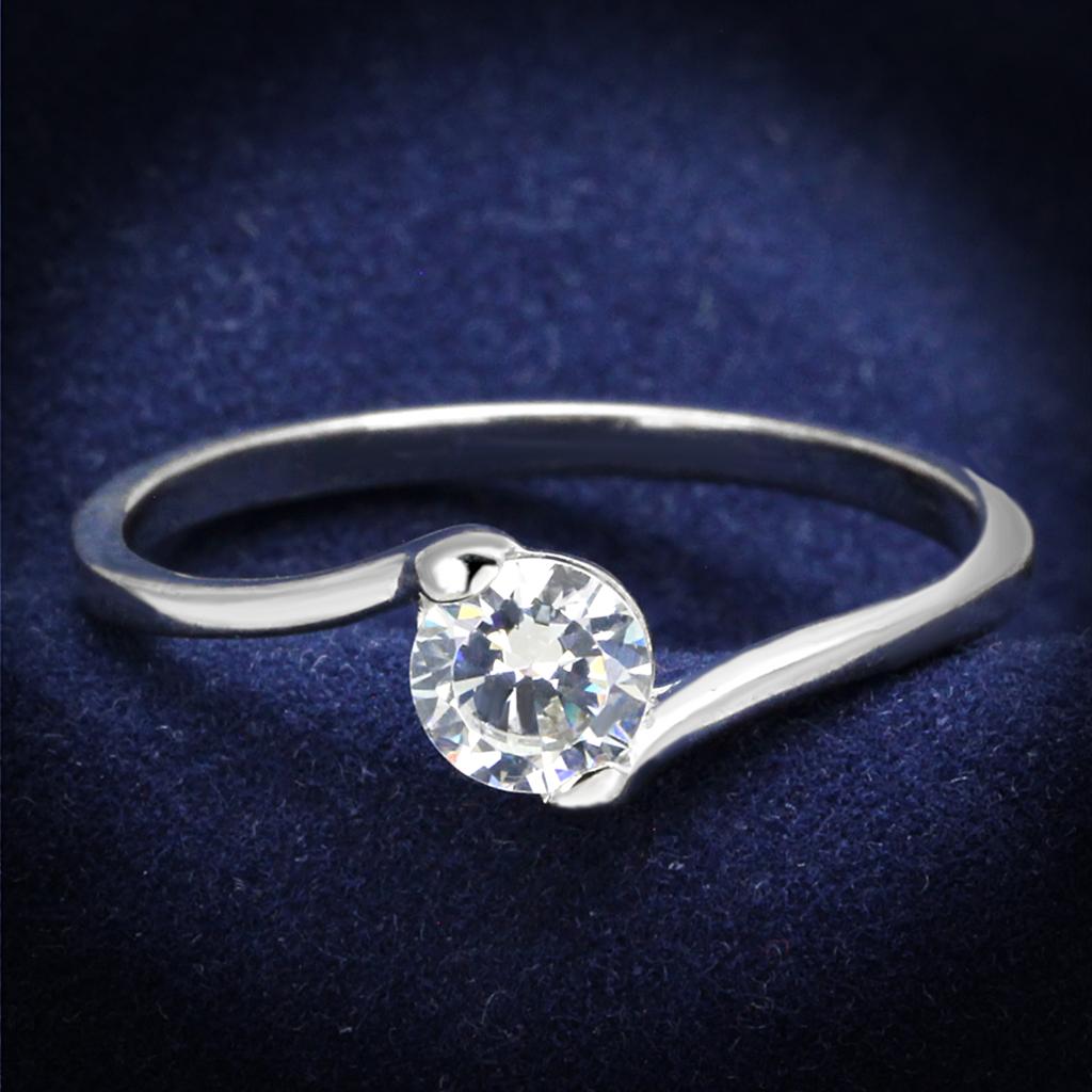 JCE272 Rhodium 925 Sterling Silver Ring with AAA Grade CZ  in Clear