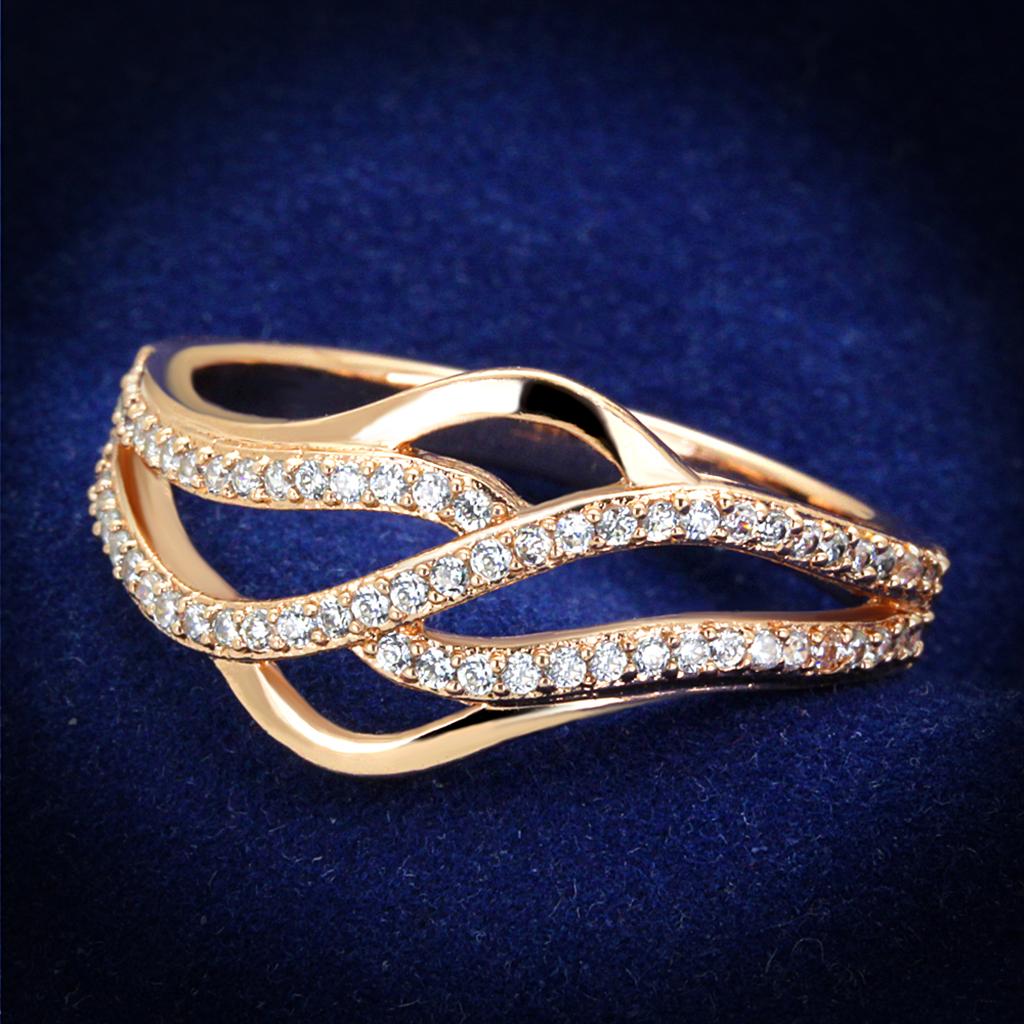 JCE276 Rose Gold 925 Sterling Silver Ring with AAA Grade CZ  in Clear