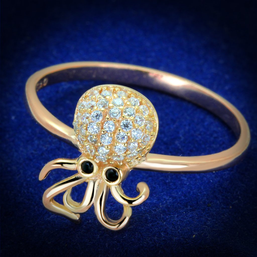 JCE282 Rose Gold 925 Sterling Silver Ring with AAA Grade CZ  in Black Diamond