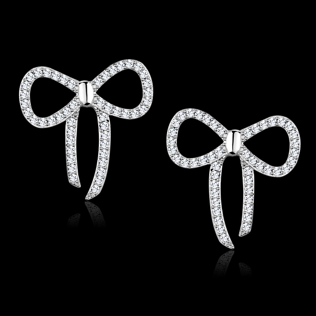 JCE289 Rhodium 925 Sterling Silver Earrings with AAA Grade CZ  in Clear