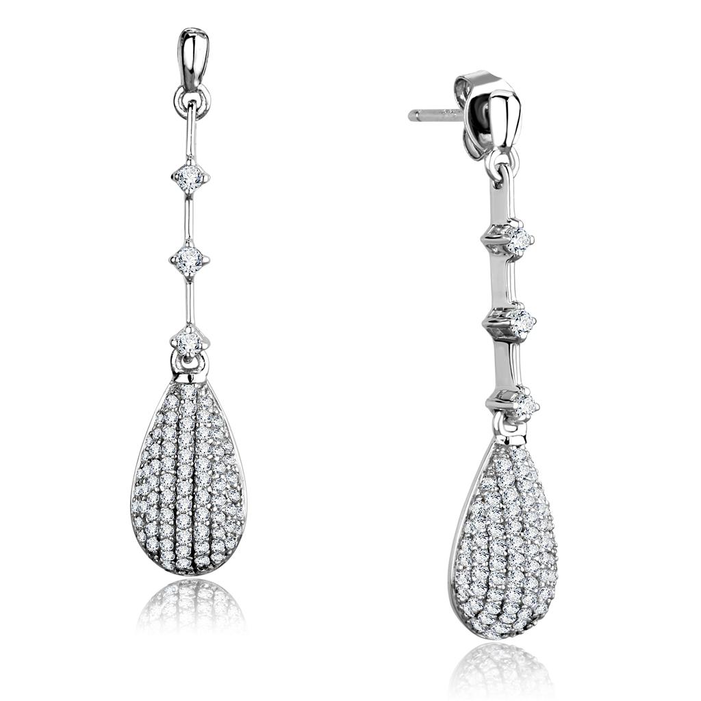 JCE292 Rhodium 925 Sterling Silver Earrings with AAA Grade CZ  in Clear