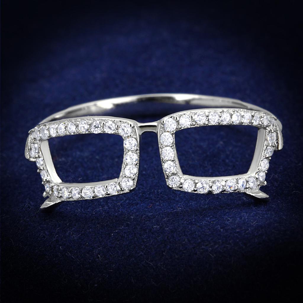 JCE306 Rhodium 925 Sterling Silver Ring with AAA Grade CZ  in Clear