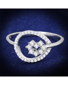 JCE307 Rhodium 925 Sterling Silver Ring with AAA Grade CZ  in Clear