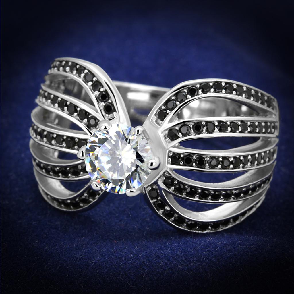 JCE314 Rhodium 925 Sterling Silver Ring with AAA Grade CZ  in Clear