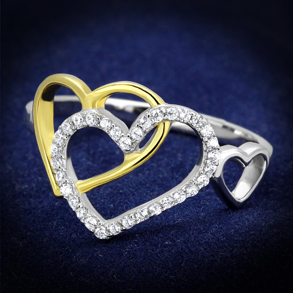 JCE321 Gold+Rhodium 925 Sterling Silver Ring with AAA Grade CZ  in Clear
