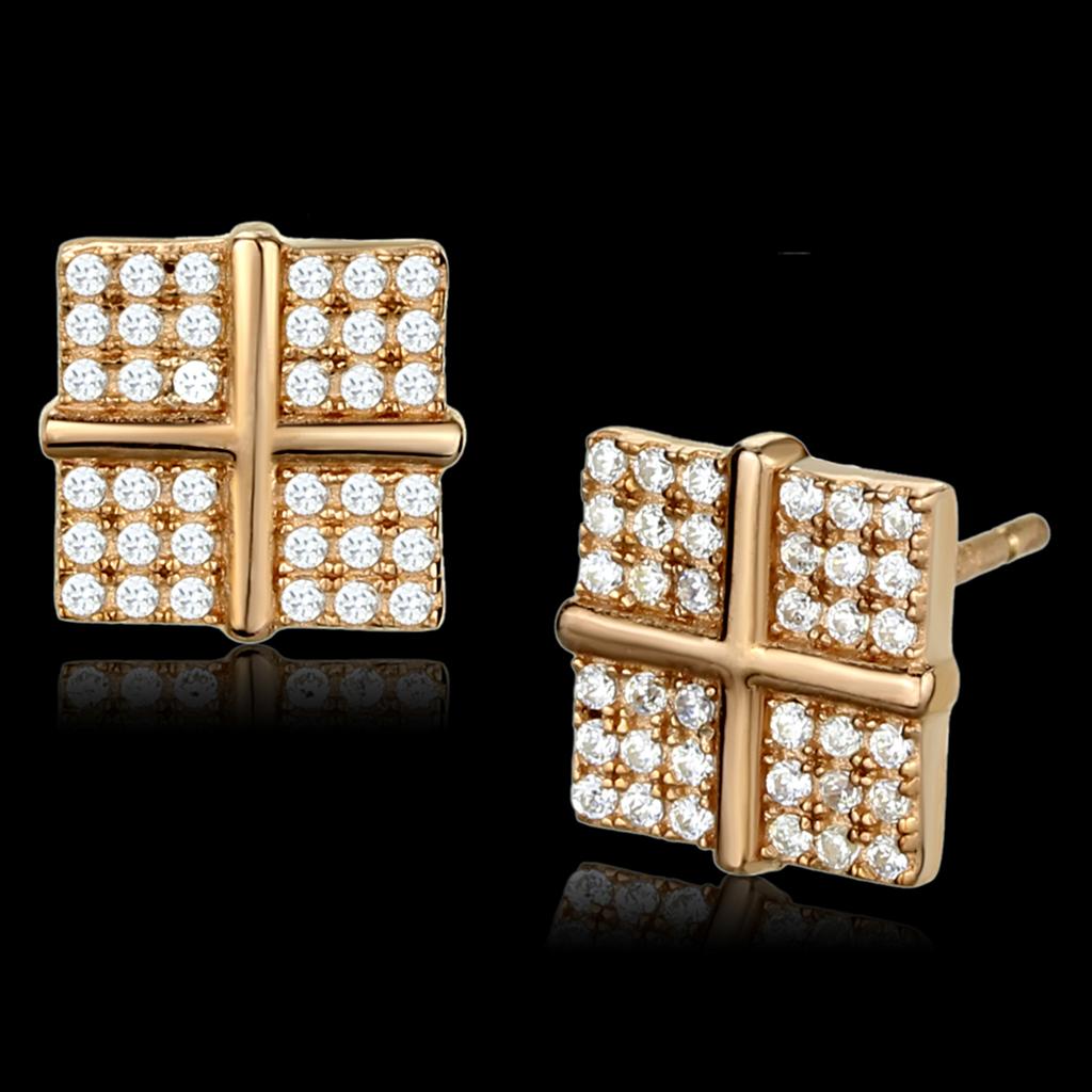JCE322 Rose Gold 925 Sterling Silver Earrings with AAA Grade CZ  in Clear