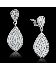 JCE325 Rhodium 925 Sterling Silver Earrings with AAA Grade CZ  in Clear