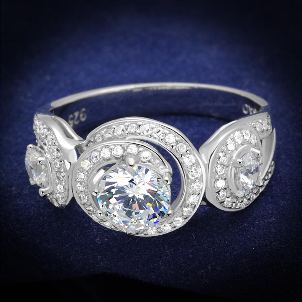 JCE332 Rhodium 925 Sterling Silver Ring with AAA Grade CZ  in Clear