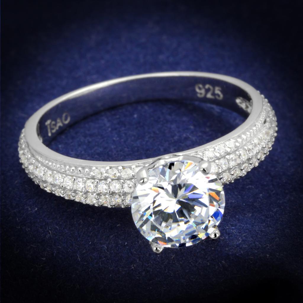 JCE338 Rhodium 925 Sterling Silver Ring with AAA Grade CZ  in Clear
