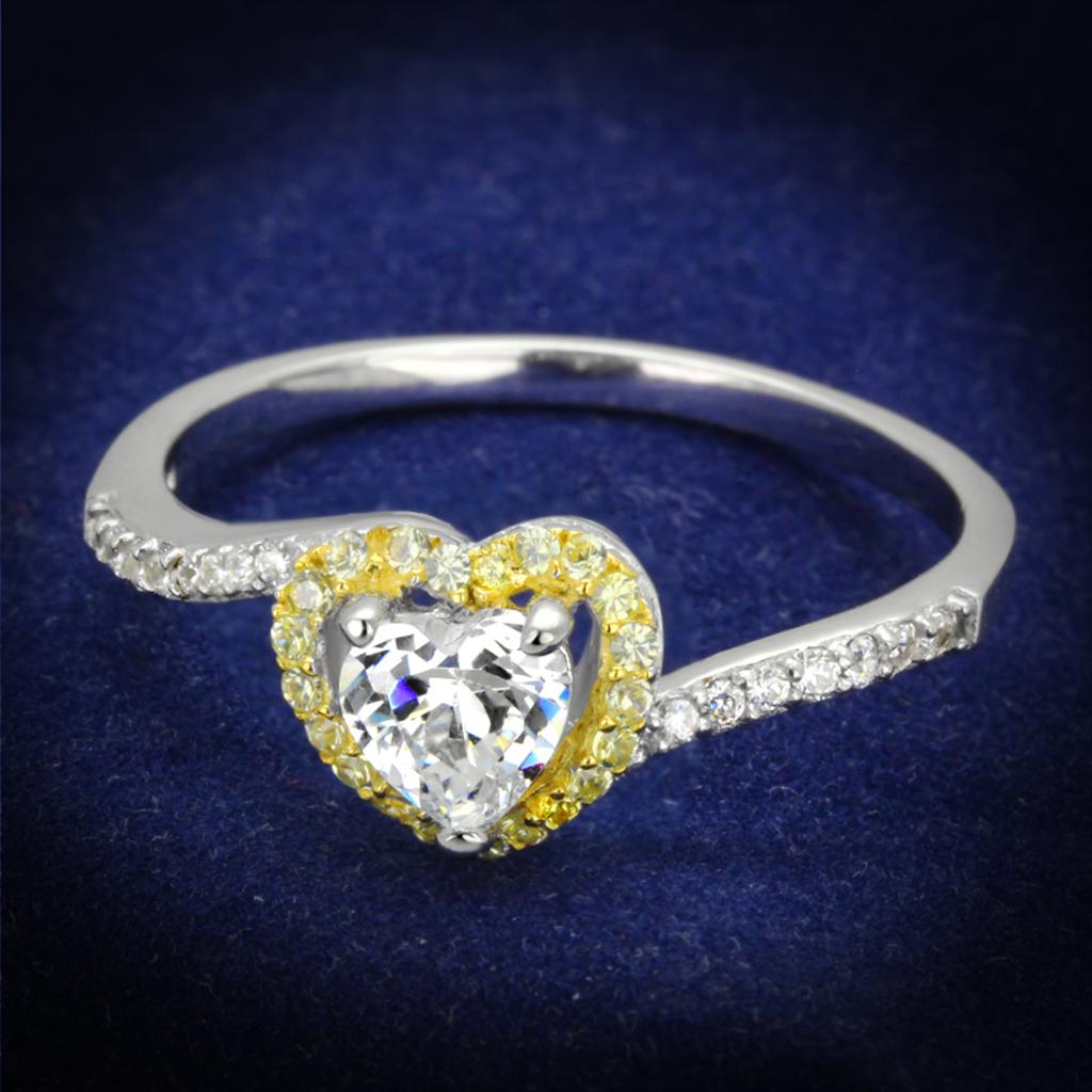 JCE339 Reverse Two-Tone 925 Sterling Silver Ring with AAA Grade CZ  in Clear