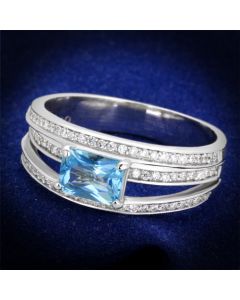 JCE344 Rhodium 925 Sterling Silver Ring with Synthetic Synthetic Glass in Sea Blue