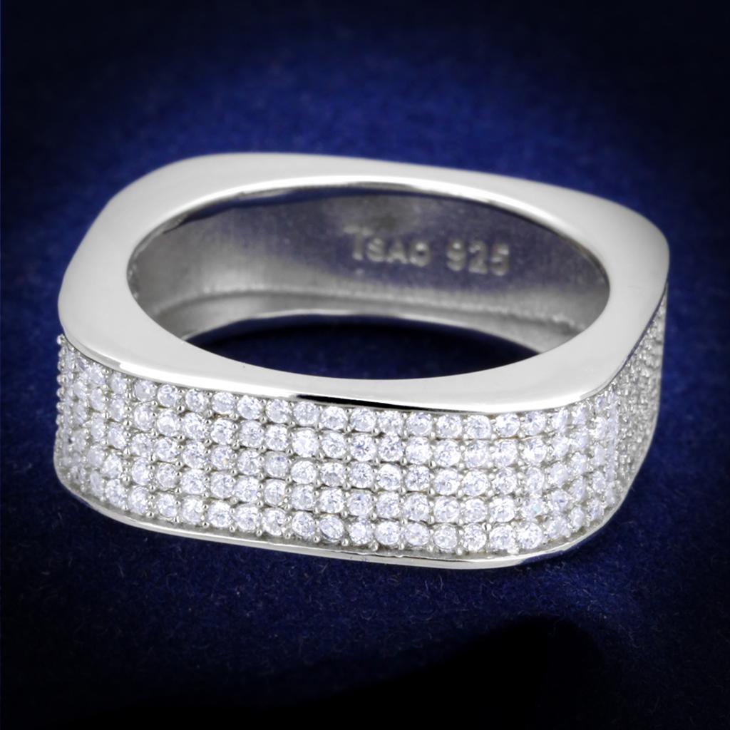 JCE346 Rhodium 925 Sterling Silver Ring with AAA Grade CZ  in Clear