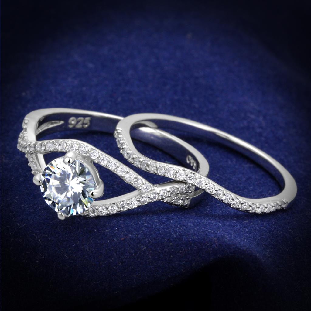 JCE350 Rhodium 925 Sterling Silver Ring with AAA Grade CZ  in Clear