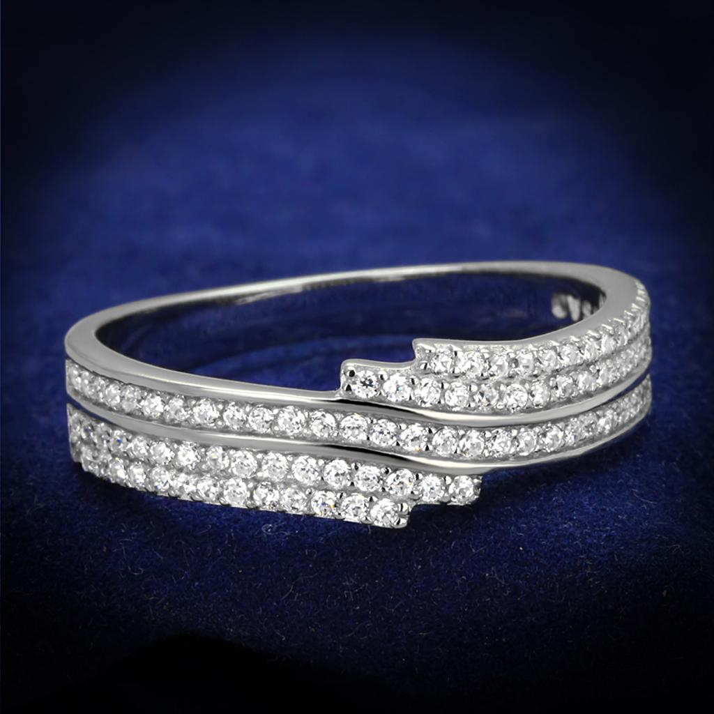 JCE367 Rhodium 925 Sterling Silver Ring with AAA Grade CZ  in Clear