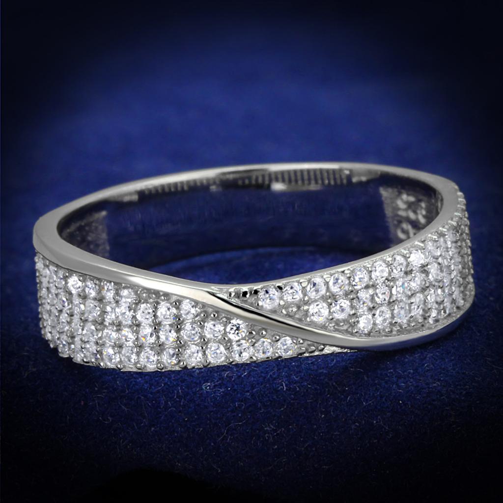 JCE373 Rhodium 925 Sterling Silver Ring with AAA Grade CZ  in Clear