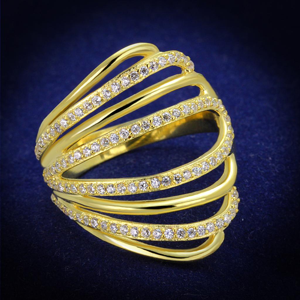 JCE379 Gold 925 Sterling Silver Ring with AAA Grade CZ  in Clear