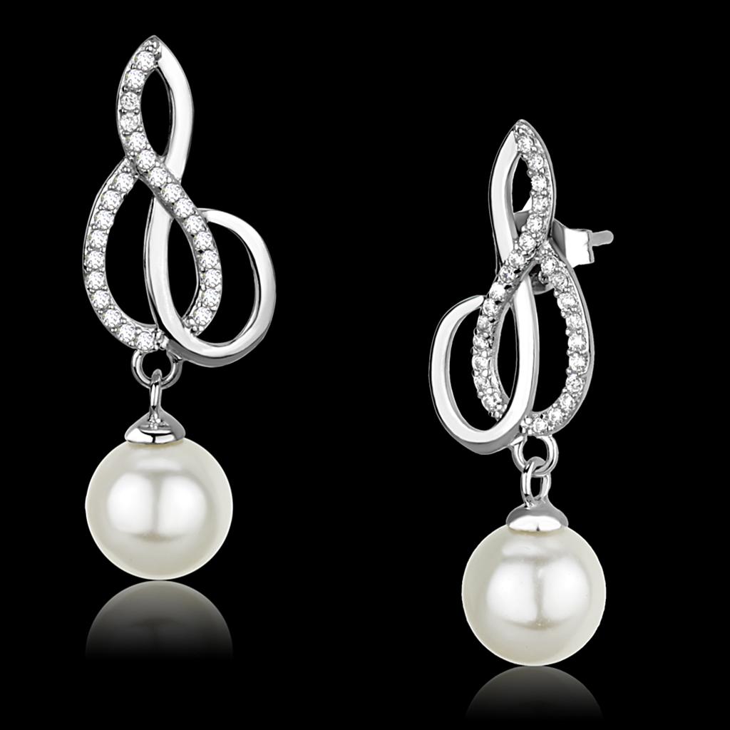 JCE382 Rhodium 925 Sterling Silver Earrings with Synthetic Pearl in Citrine Yellow