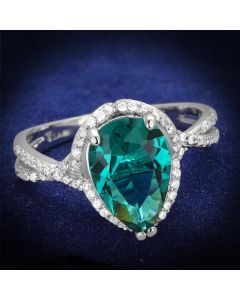 JCE394 Rhodium 925 Sterling Silver Ring with Synthetic Synthetic Glass in Blue Zircon