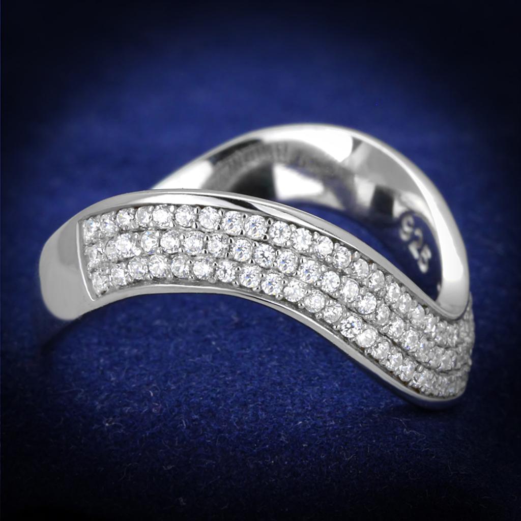 JCE402 Rhodium 925 Sterling Silver Ring with AAA Grade CZ  in Clear