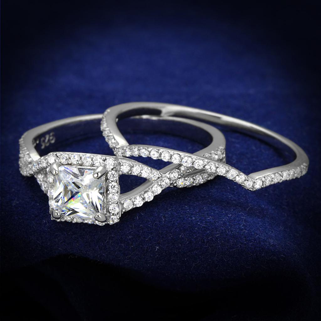 JCE420 Rhodium 925 Sterling Silver Ring with AAA Grade CZ  in Clear