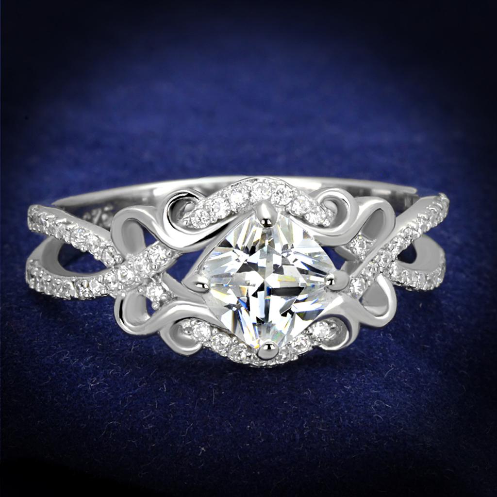 JCE421 Rhodium 925 Sterling Silver Ring with AAA Grade CZ  in Clear