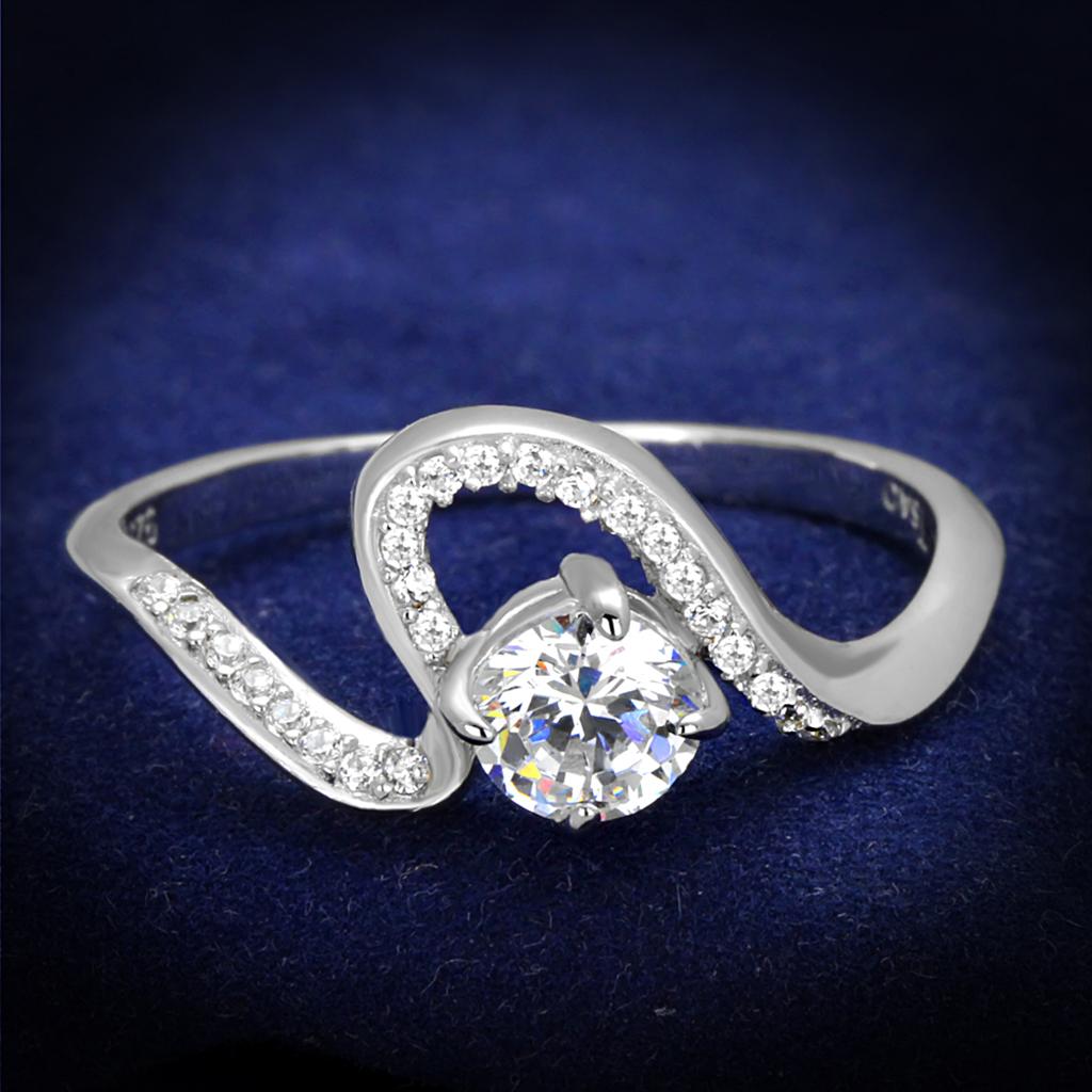 JCE423 Rhodium 925 Sterling Silver Ring with AAA Grade CZ  in Clear