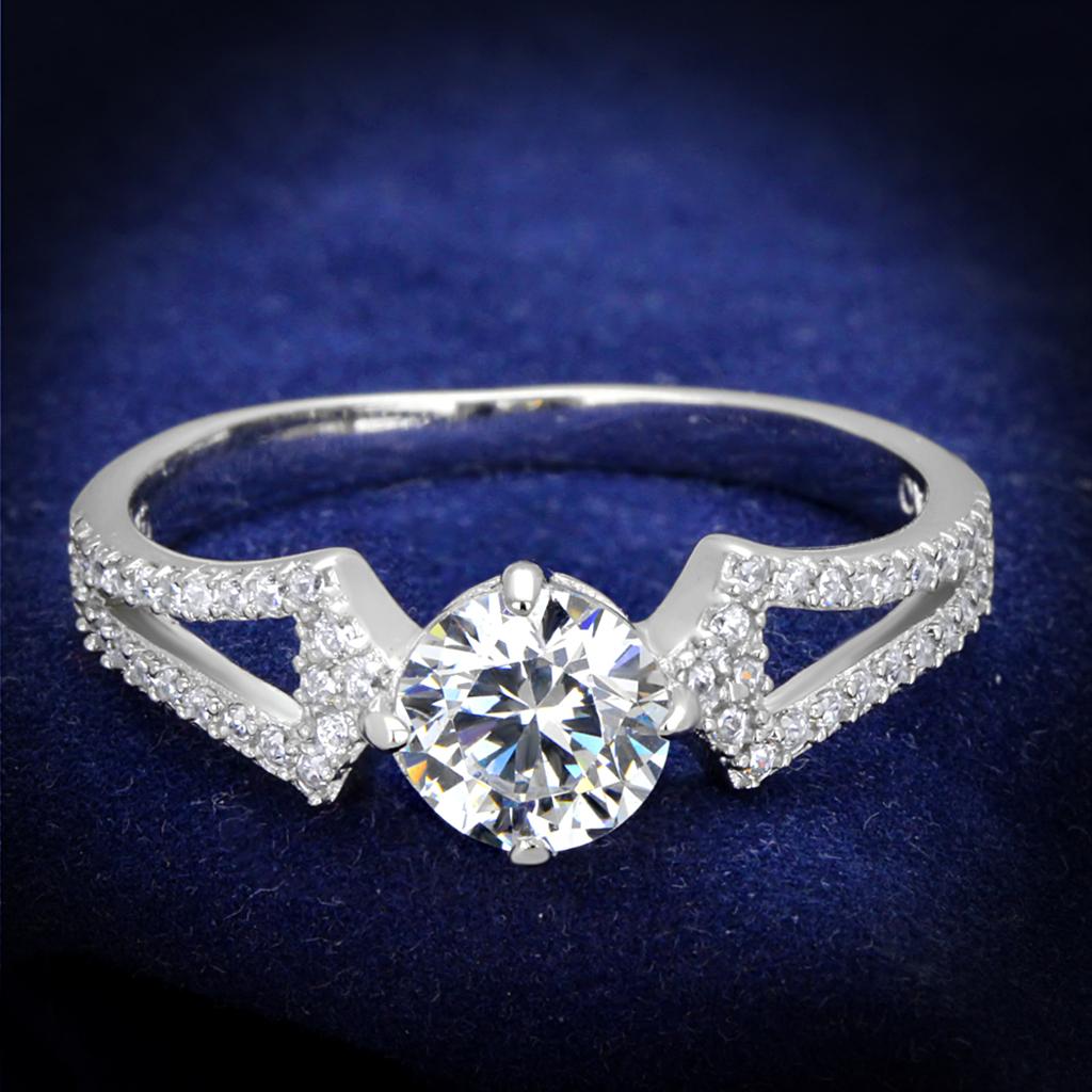 JCE430 Rhodium 925 Sterling Silver Ring with AAA Grade CZ  in Clear