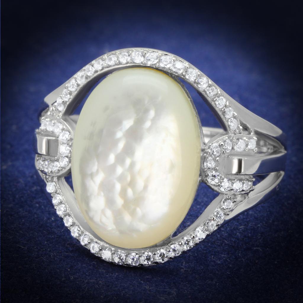 JCE456 Rhodium 925 Sterling Silver Ring with Precious Stone Conch in White