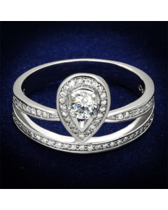 JCE476 Rhodium 925 Sterling Silver Ring with AAA Grade CZ  in Clear