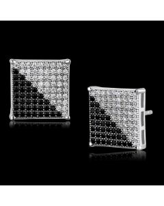 JCE482 Rhodium + Ruthenium 925 Sterling Silver Earrings with AAA Grade CZ  in Black Diamond