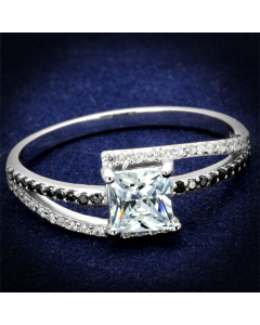 JCE488 Rhodium 925 Sterling Silver Ring with AAA Grade CZ  in Clear