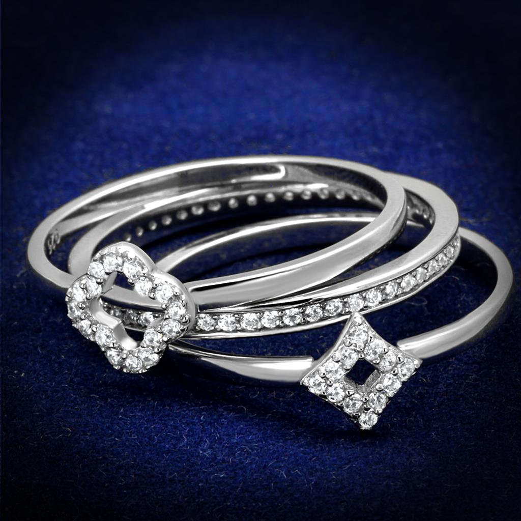 JCE491 Rhodium 925 Sterling Silver Ring with AAA Grade CZ  in Clear