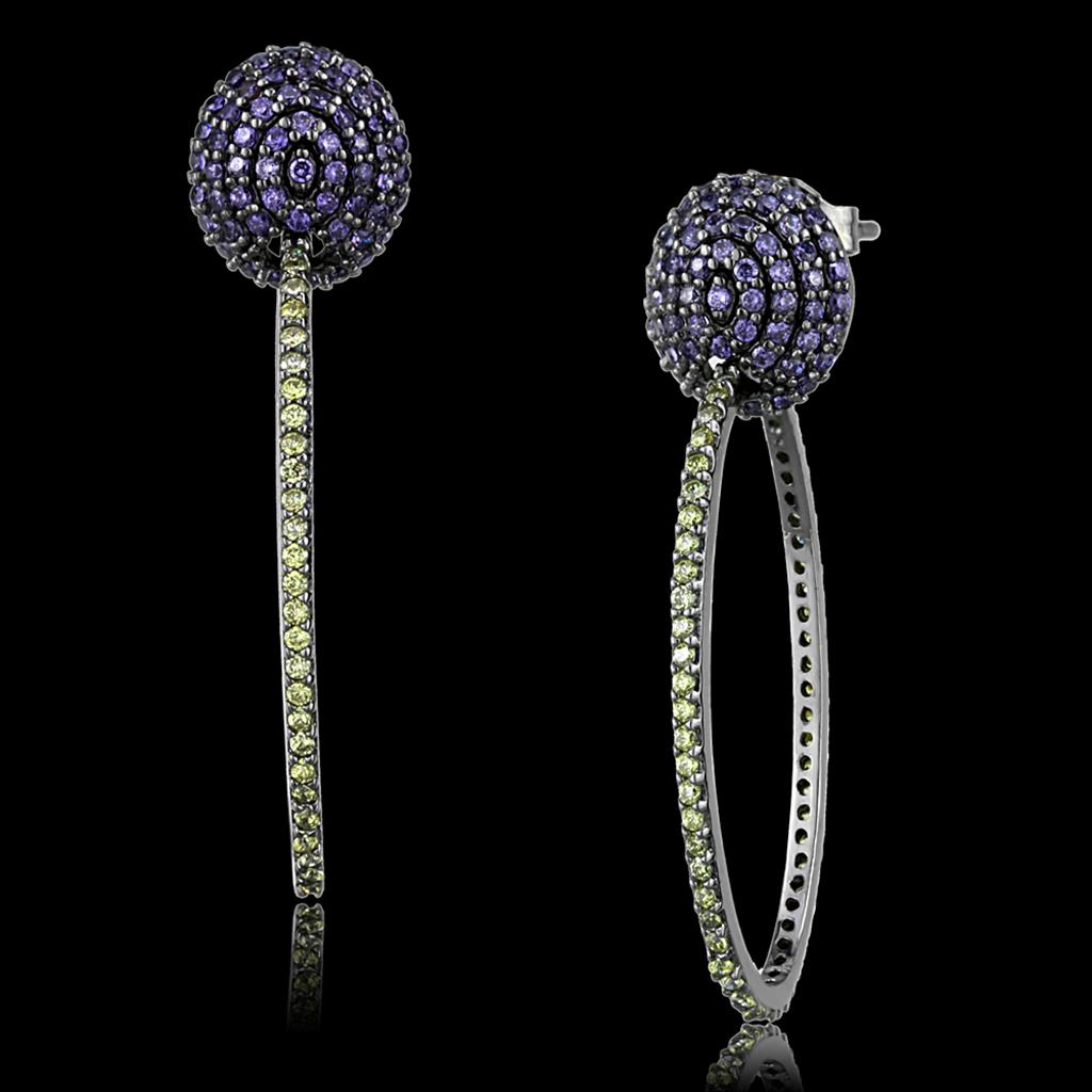 JCE509 Ruthenium 925 Sterling Silver Earrings with AAA Grade CZ  in Multi Color