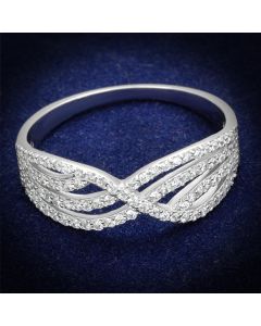 JCE516 Rhodium 925 Sterling Silver Ring with AAA Grade CZ  in Clear