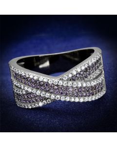 JCE522 Ruthenium 925 Sterling Silver Ring with AAA Grade CZ  in Amethyst