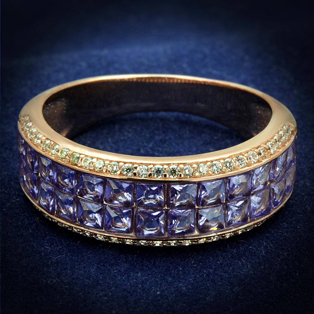 JCE525 Rose Gold 925 Sterling Silver Ring with AAA Grade CZ  in Amethyst