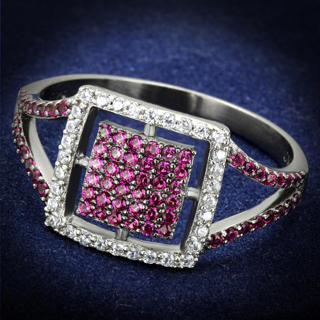 JCE533 Rhodium + Ruthenium 925 Sterling Silver Ring with AAA Grade CZ  in Ruby