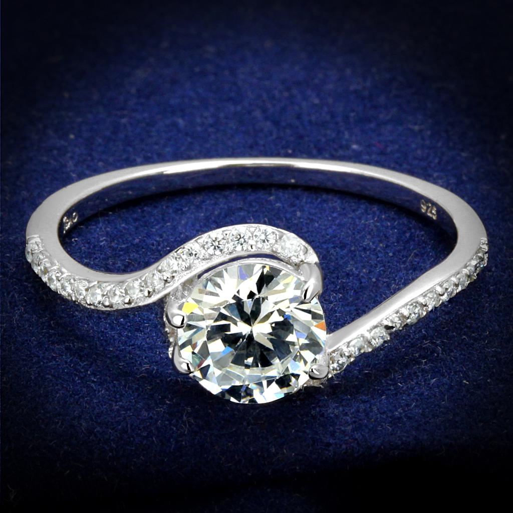 JCE536 Rhodium 925 Sterling Silver Ring with AAA Grade CZ  in Clear