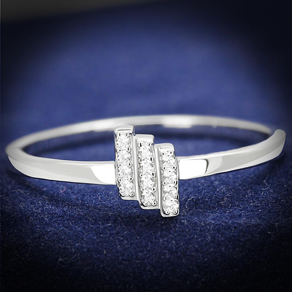 JCE584 Rhodium 925 Sterling Silver Ring with AAA Grade CZ  in Clear