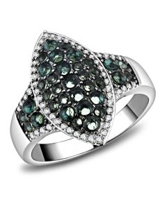 JCE614 Rhodium + Ruthenium 925 Sterling Silver Ring with Synthetic Synthetic Glass in Blue Zircon