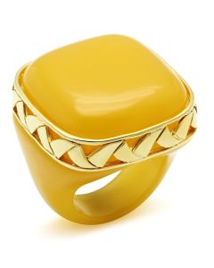 JCE014 IP Gold(Ion Plating) Brass Ring with Synthetic Synthetic Stone in Topaz