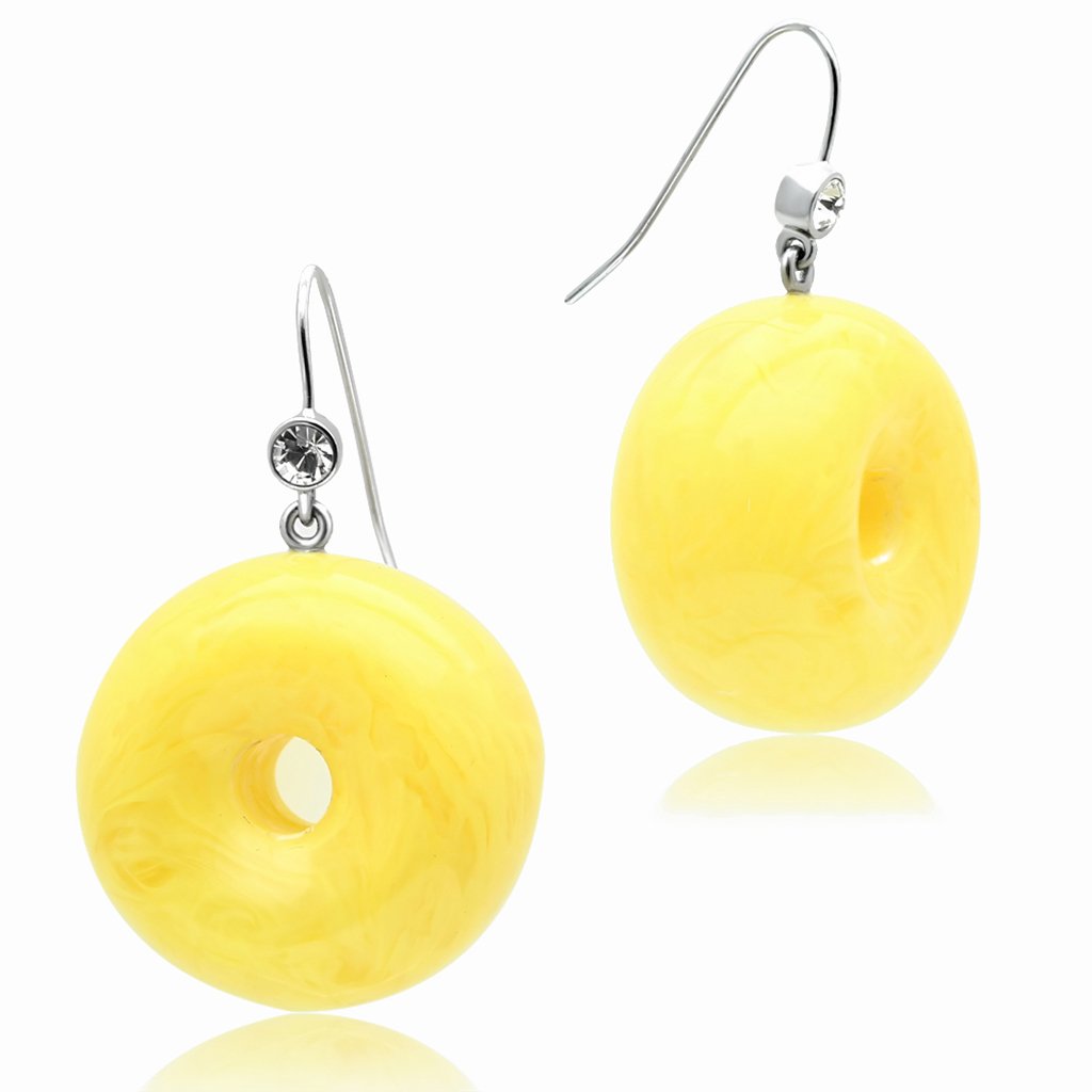 JCE021 IP rhodium (PVD) Brass Earrings with Synthetic Synthetic Stone in Topaz