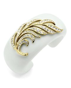 JCE028 IP Gold(Ion Plating) Brass Bangle with Synthetic Synthetic Stone in White