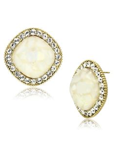 JCE067 IP Gold(Ion Plating) Brass Earrings with Precious Stone Conch in White