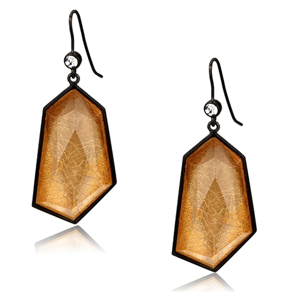 JCE070 IP Black(Ion Plating) Brass Earrings with Synthetic Synthetic Stone in Orange